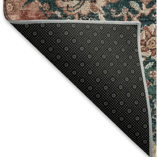 8' Salmon Teal And Peach Damask Washable Area Rug With UV Protection Photo 6