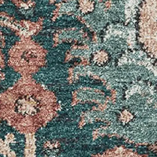 8' Salmon Teal And Peach Damask Washable Area Rug With UV Protection Photo 2