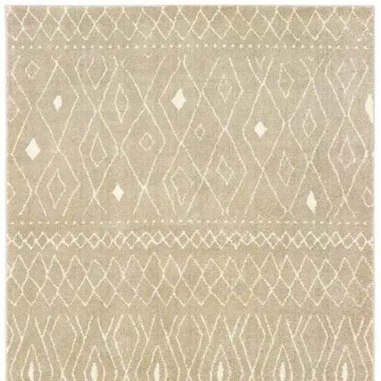 8' Sand And Ivory Geometric Power Loom Runner Rug Photo 4