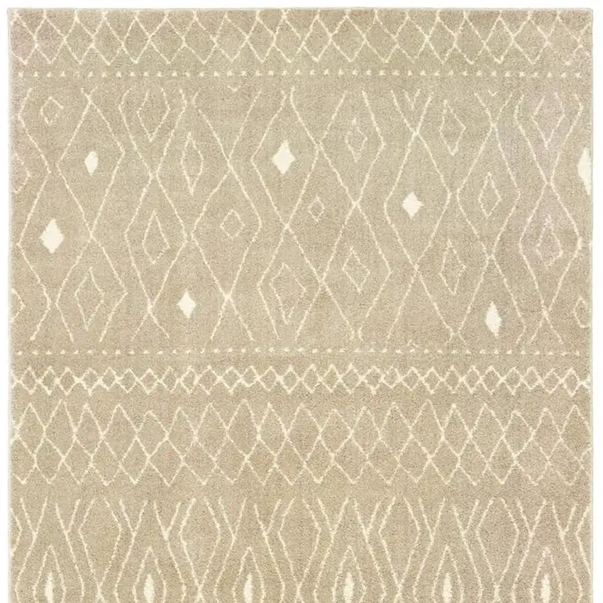 8' Sand And Ivory Geometric Power Loom Runner Rug Photo 4