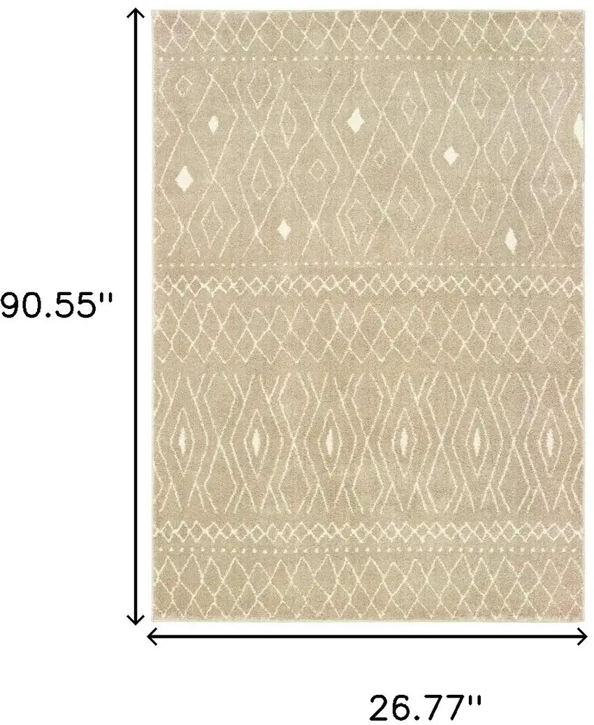 8' Sand And Ivory Geometric Power Loom Runner Rug Photo 5