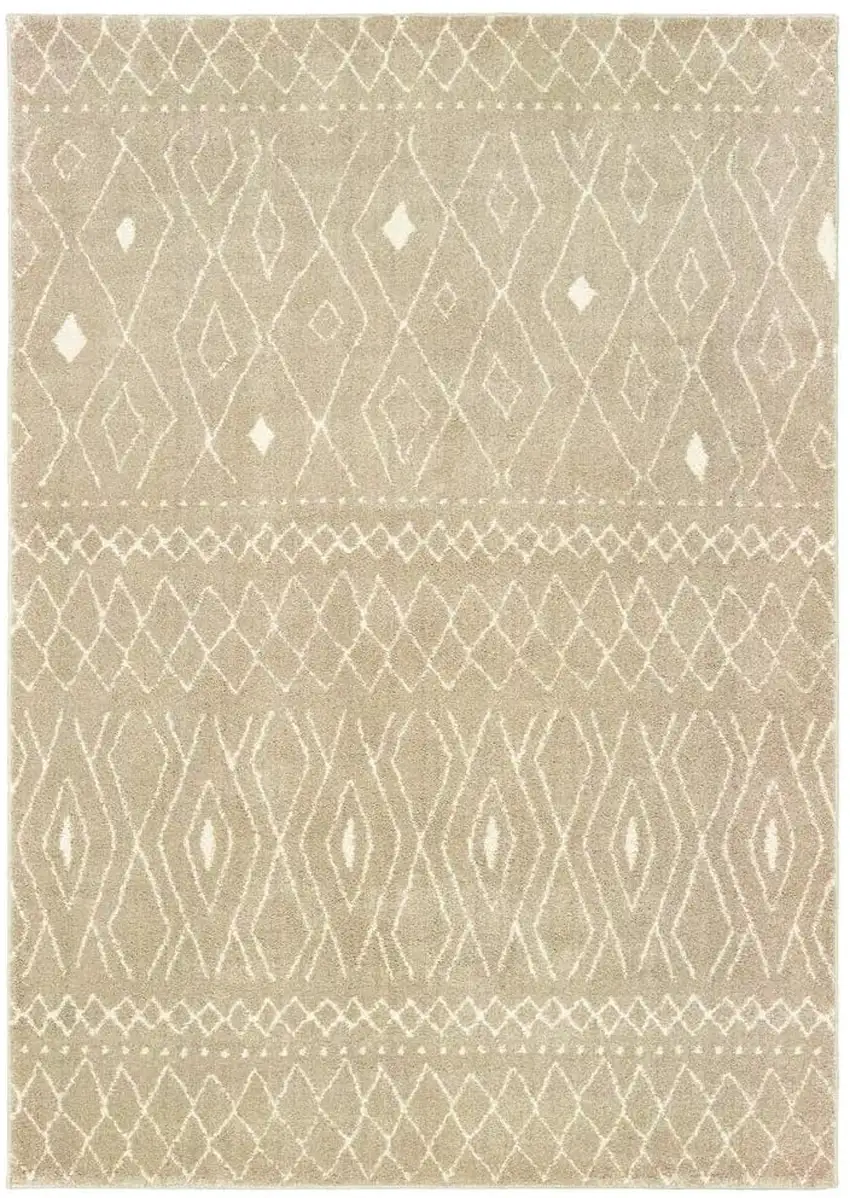 8' Sand And Ivory Geometric Power Loom Runner Rug Photo 1