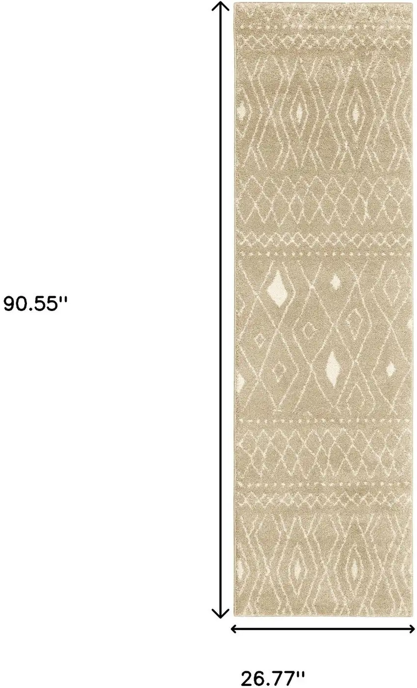 8' Sand And Ivory Geometric Power Loom Runner Rug Photo 3