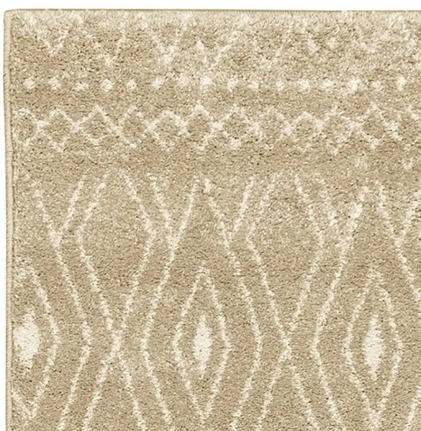 8' Sand And Ivory Geometric Power Loom Runner Rug Photo 8