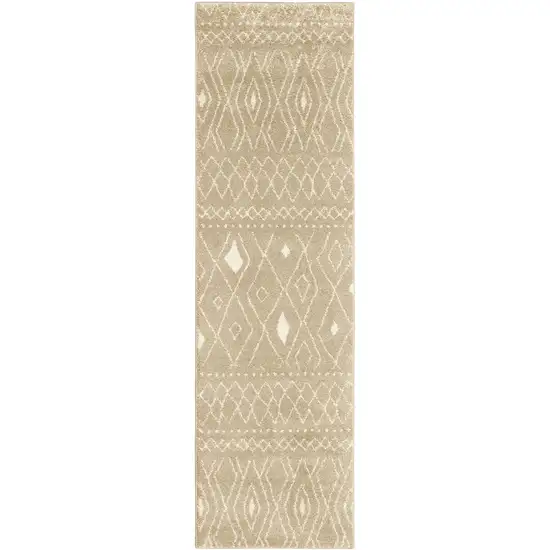 8' Sand And Ivory Geometric Power Loom Runner Rug Photo 2