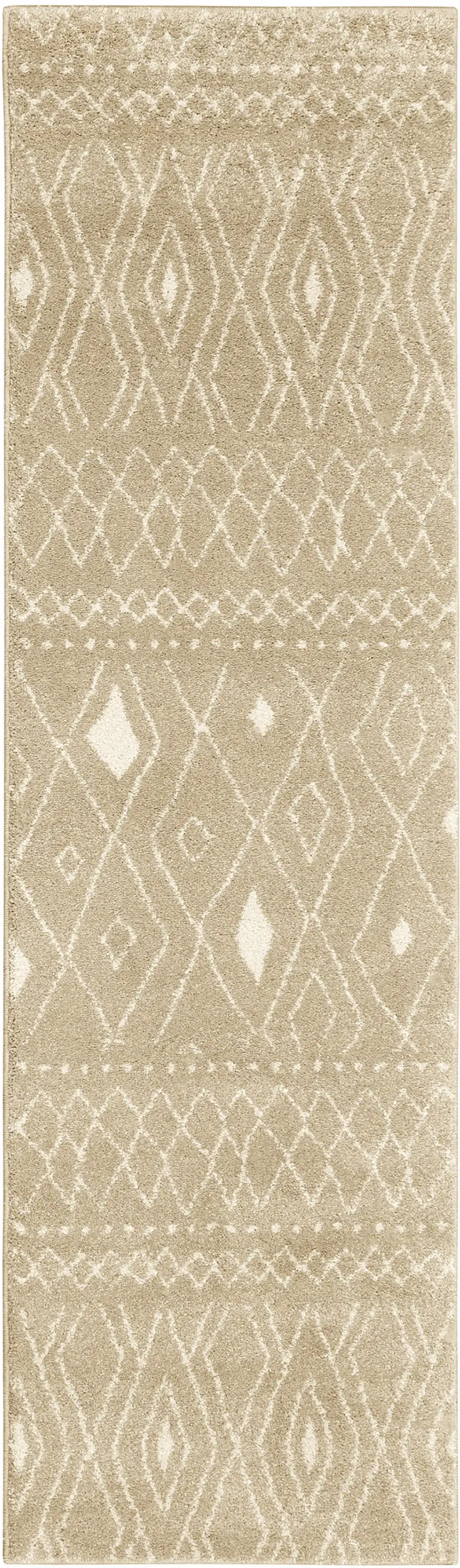 8' Sand And Ivory Geometric Power Loom Runner Rug Photo 2