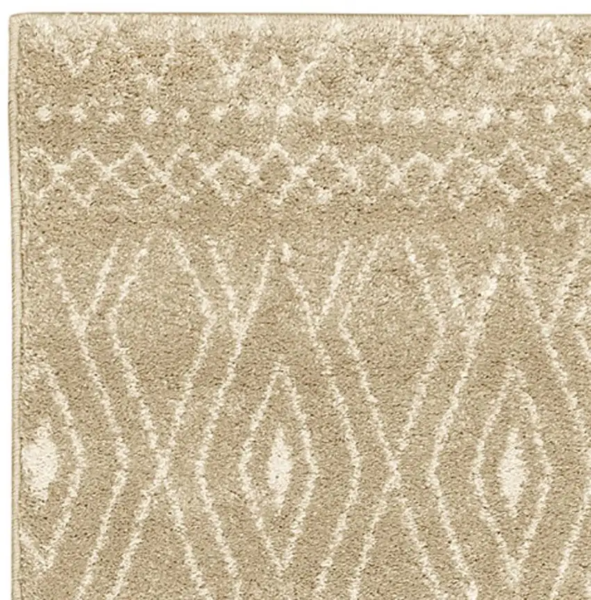 8' Sand And Ivory Geometric Power Loom Runner Rug Photo 9