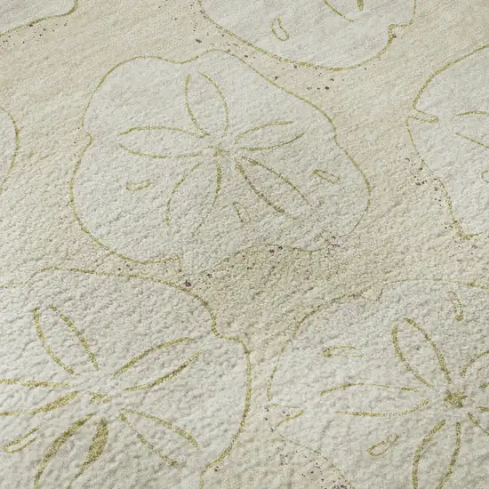 8' Sand And Ivory Geometric Washable Round Rug With UV Protection Photo 9