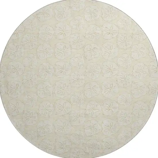 8' Sand And Ivory Geometric Washable Round Rug With UV Protection Photo 3