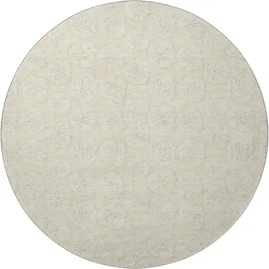 8' Sand And Ivory Geometric Washable Round Rug With UV Protection Photo 4