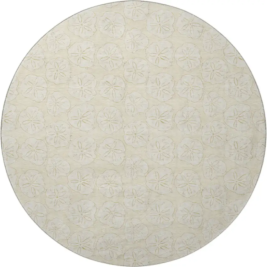 8' Sand And Ivory Geometric Washable Round Rug With UV Protection Photo 4