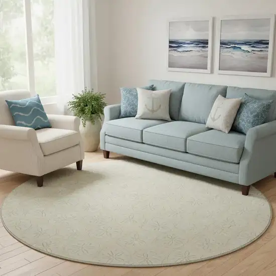 8' Sand And Ivory Geometric Washable Round Rug With UV Protection Photo 1