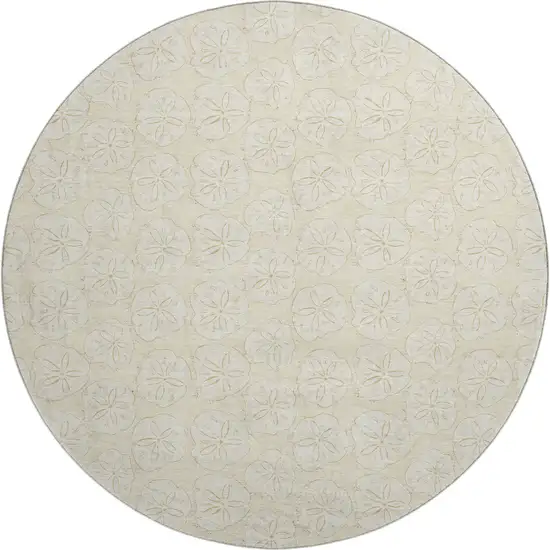 8' Sand And Ivory Geometric Washable Round Rug With UV Protection Photo 1