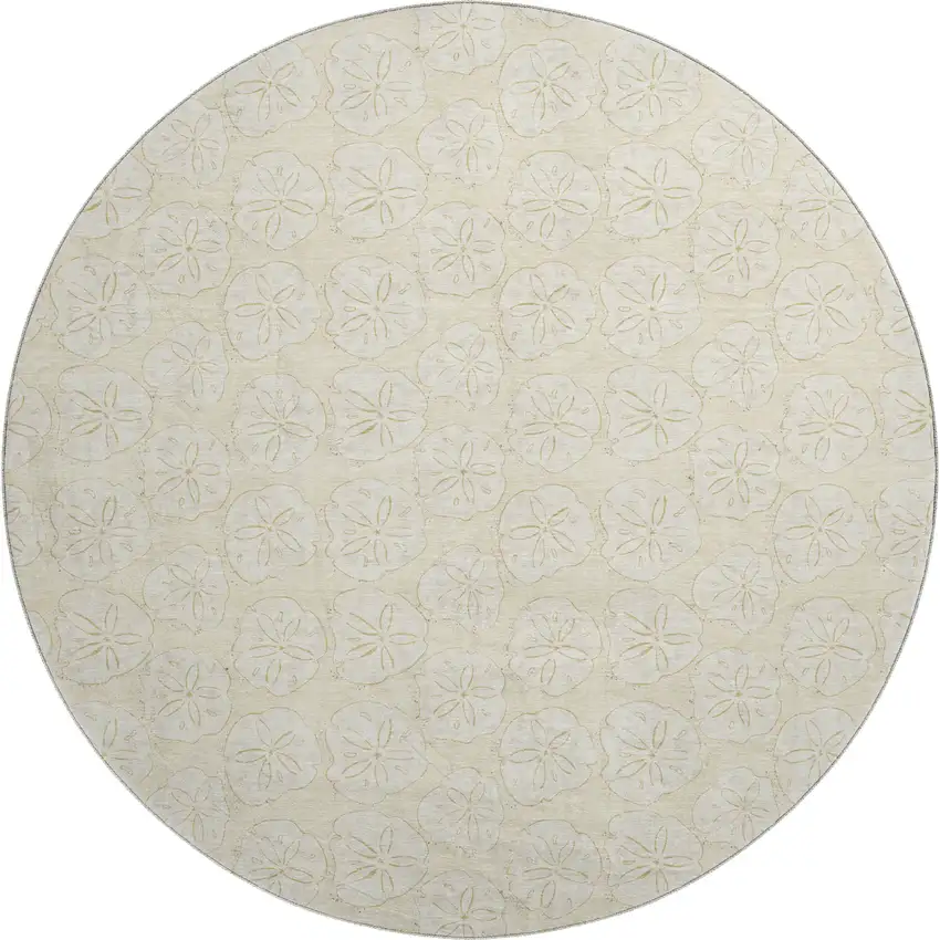 8' Sand And Ivory Geometric Washable Round Rug With UV Protection Photo 1