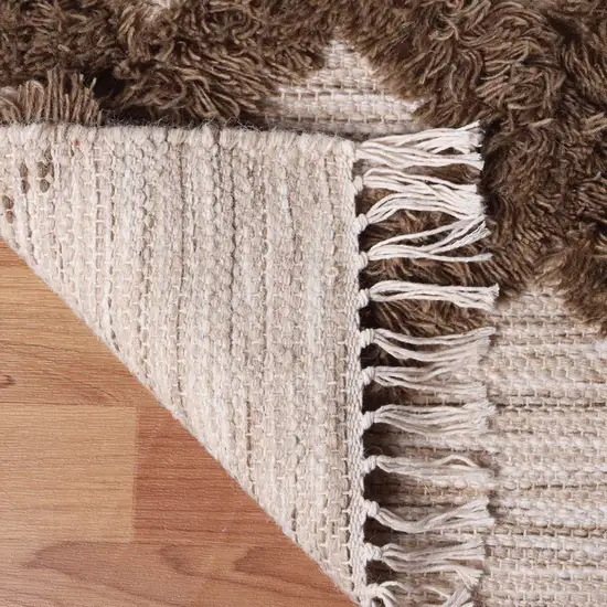 10' Sand And Taupe Wool Geometric Flatweave Handmade Stain Resistant Runner Rug With Fringe Photo 4