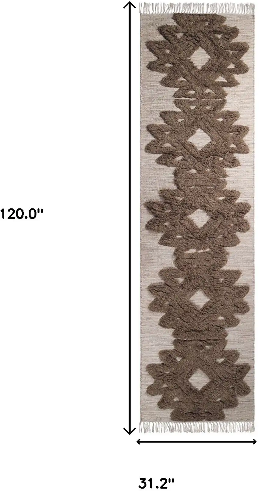 10' Sand And Taupe Wool Geometric Flatweave Handmade Stain Resistant Runner Rug With Fringe Photo 7