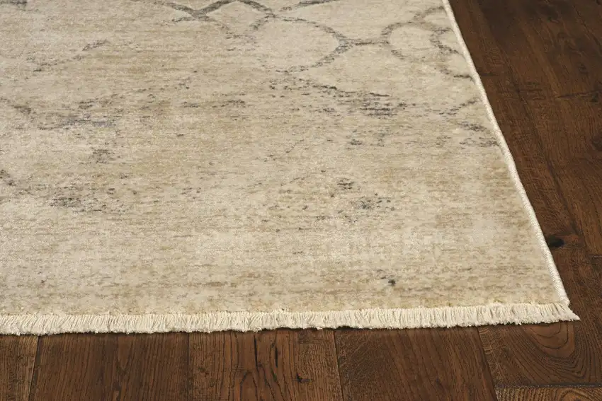 8' Sand Beige Hand Hooked Oversized Floral Round Indoor Area Rug Photo 8
