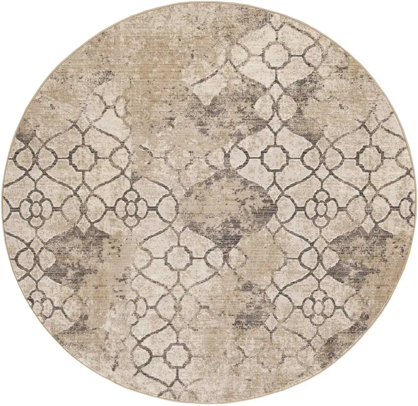 8' Sand Beige Hand Hooked Oversized Floral Round Indoor Area Rug Photo 3