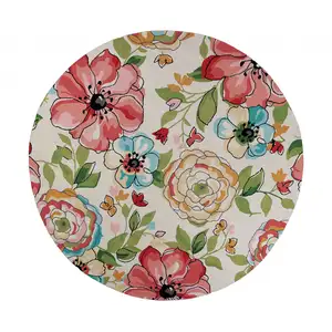 Photo of 8' Sand Beige Hand Hooked Oversized Floral Round Indoor Area Rug
