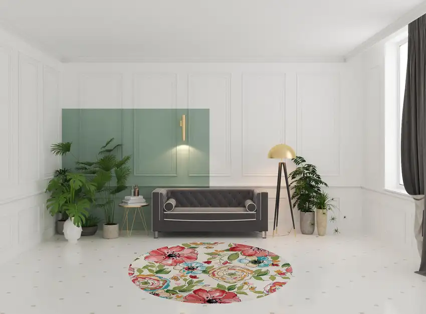 8' Sand Beige Hand Hooked Oversized Floral Round Indoor Area Rug Photo 2