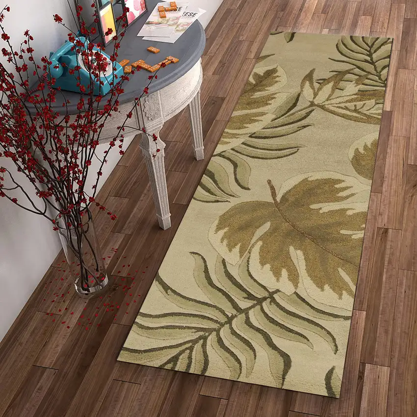 8' Sand Beige Wool Handmade Runner Rug Photo 3