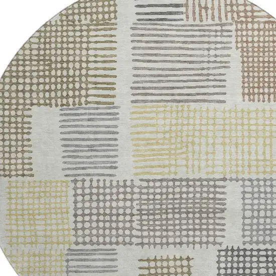 8' Sand Brown And Ivory Geometric Washable Round Rug With UV Protection Photo 3