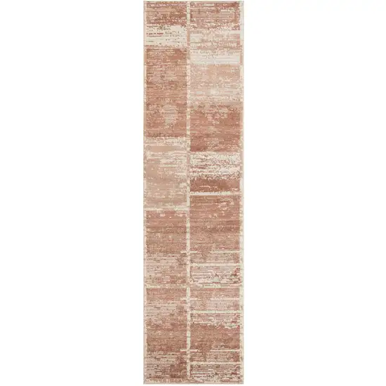 10' Sand Geometric Power Loom Runner Rug With Fringe Photo 1