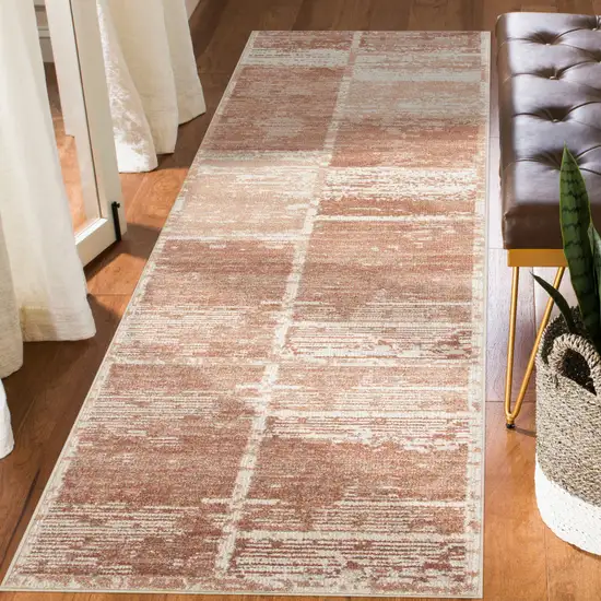 10' Sand Geometric Power Loom Runner Rug With Fringe Photo 6