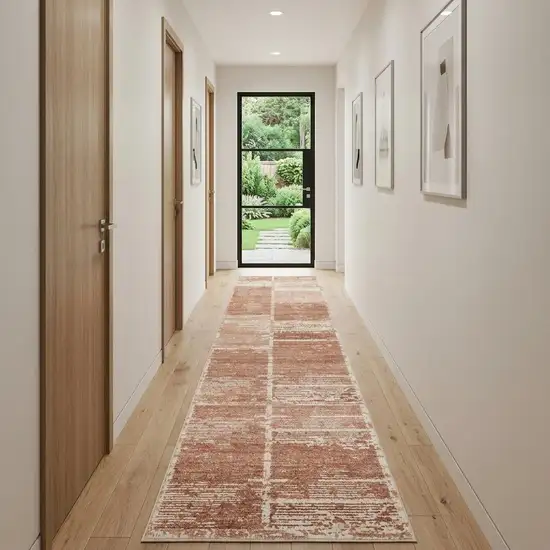 10' Sand And Ivory Geometric Runner Rug Photo 1