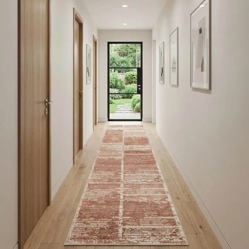 10' Sand And Ivory Geometric Runner Rug Photo 1