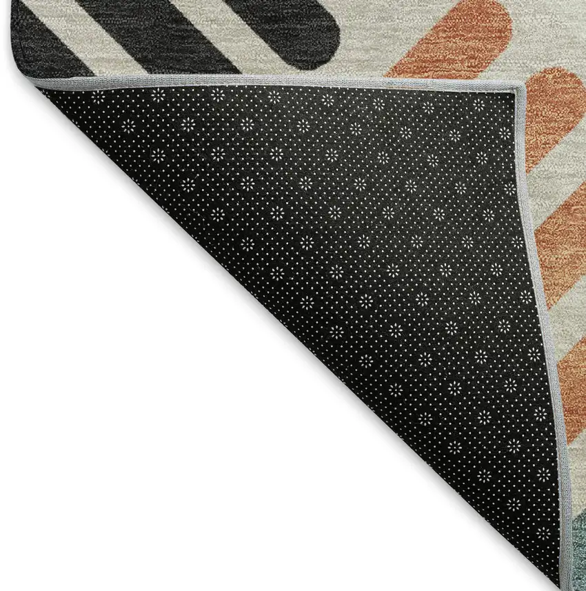 8' Sand Ivory And Black Round Geometric Washable Indoor Outdoor Area Rug Photo 6