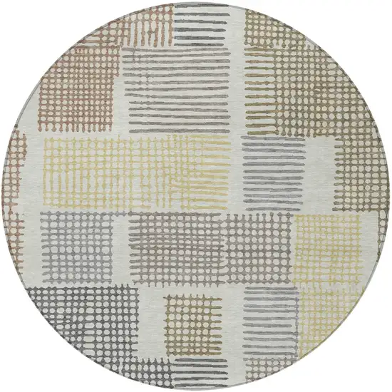 8' Sand Ivory And Gold Round Geometric Washable Indoor Outdoor Area Rug Photo 3