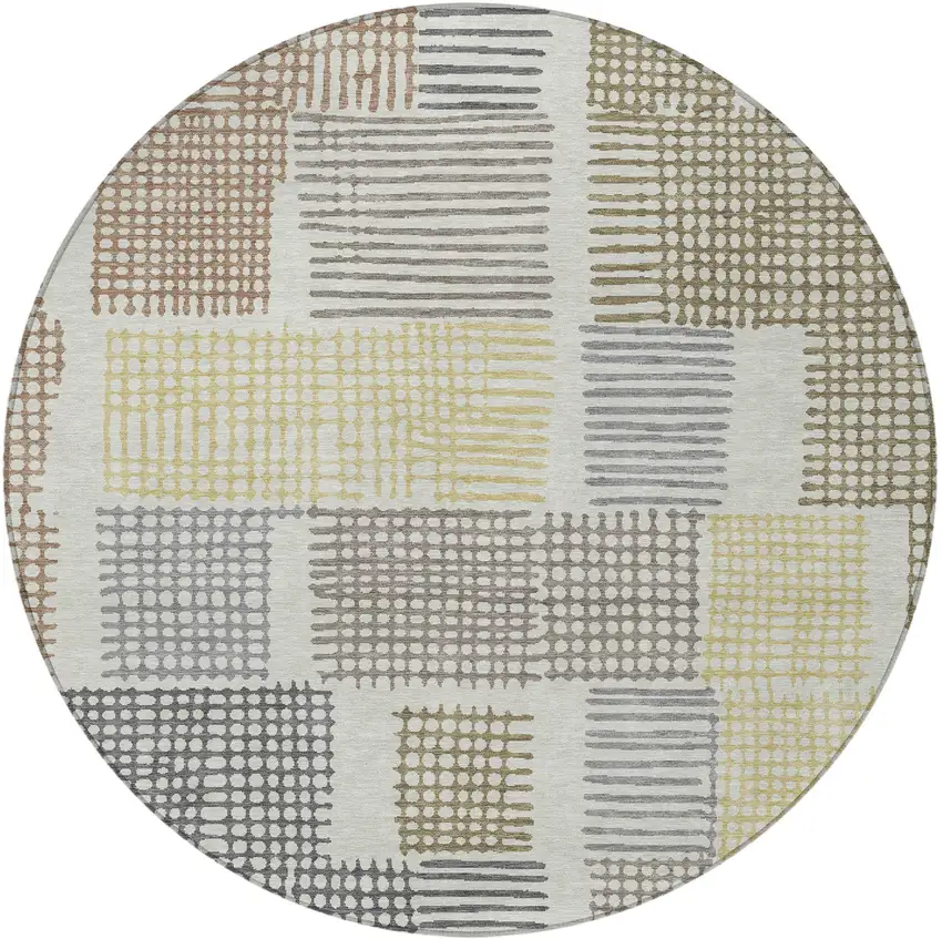8' Sand Ivory And Gold Round Geometric Washable Indoor Outdoor Area Rug Photo 3