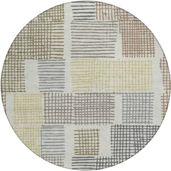 8' Sand Ivory And Gold Round Geometric Washable Indoor Outdoor Area Rug Photo 1