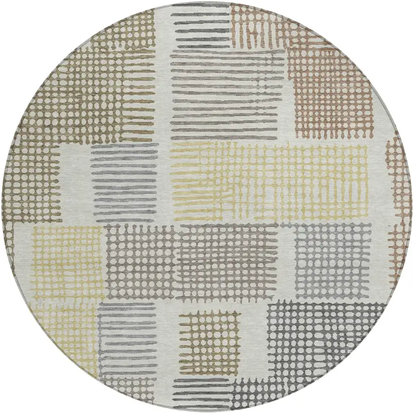 8' Sand Ivory And Gold Round Geometric Washable Indoor Outdoor Area Rug Photo 1