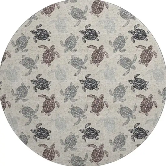 8' Sand Ivory And Gray Geometric Washable Round Rug With UV Protection Photo 3