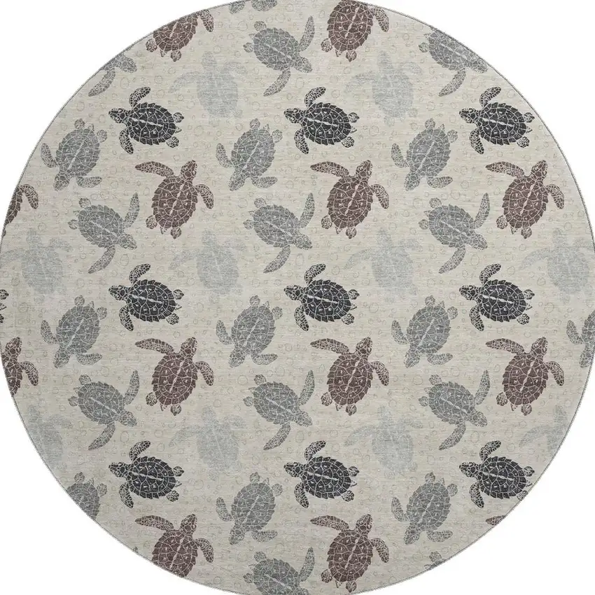 8' Sand Ivory And Gray Geometric Washable Round Rug With UV Protection Photo 3