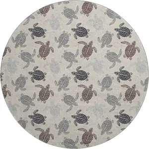 Photo of 8' Sand Ivory And Gray Geometric Washable Round Rug With UV Protection
