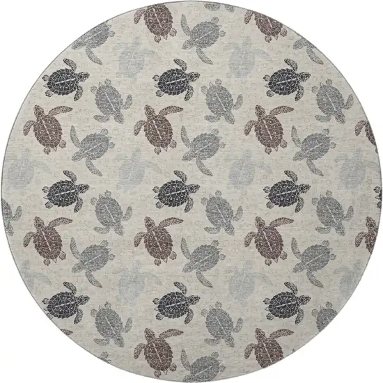 8' Sand Ivory And Gray Geometric Washable Round Rug With UV Protection Photo 4