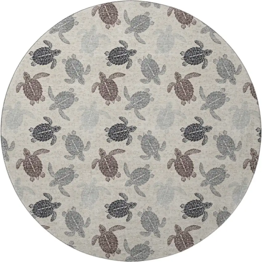 8' Sand Ivory And Gray Geometric Washable Round Rug With UV Protection Photo 4