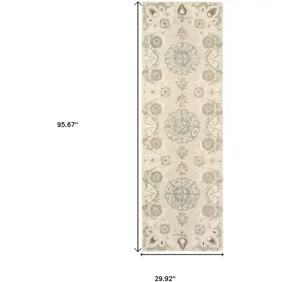 8' Sand Wool Floral Hand Tufted Runner Rug Photo 3