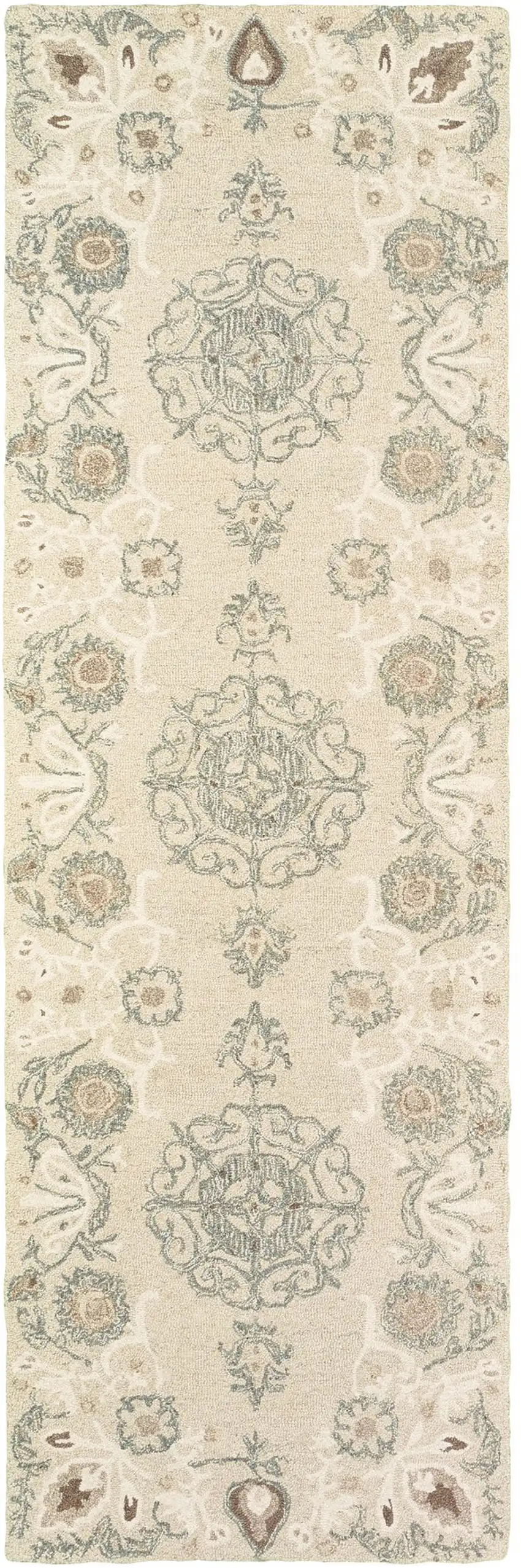 8' Sand Wool Floral Hand Tufted Runner Rug Photo 2