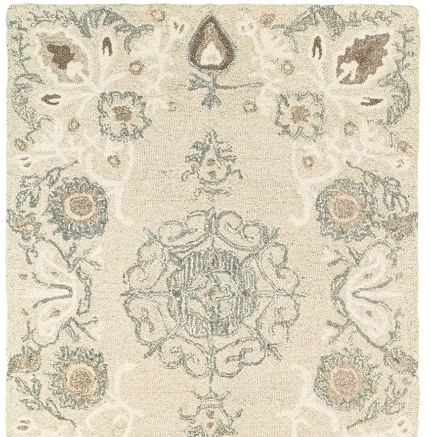 8' Sand Wool Floral Hand Tufted Runner Rug Photo 4