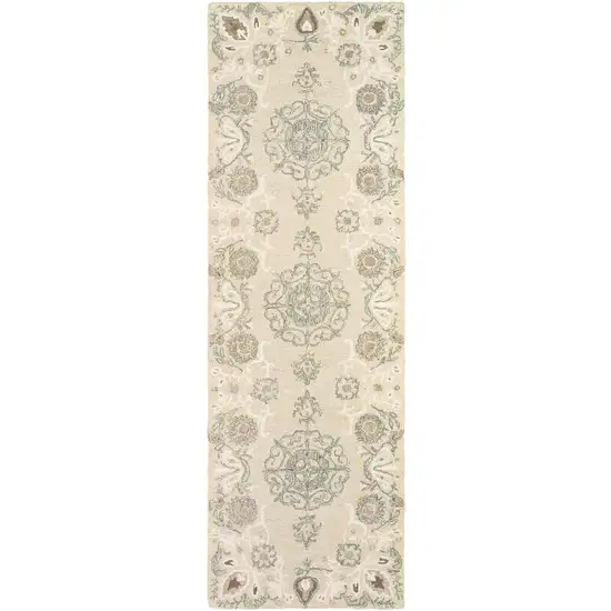 8' Sand Wool Floral Hand Tufted Runner Rug Photo 5