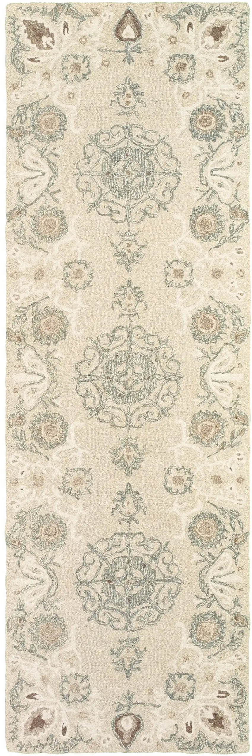 8' Sand Wool Floral Hand Tufted Runner Rug Photo 5
