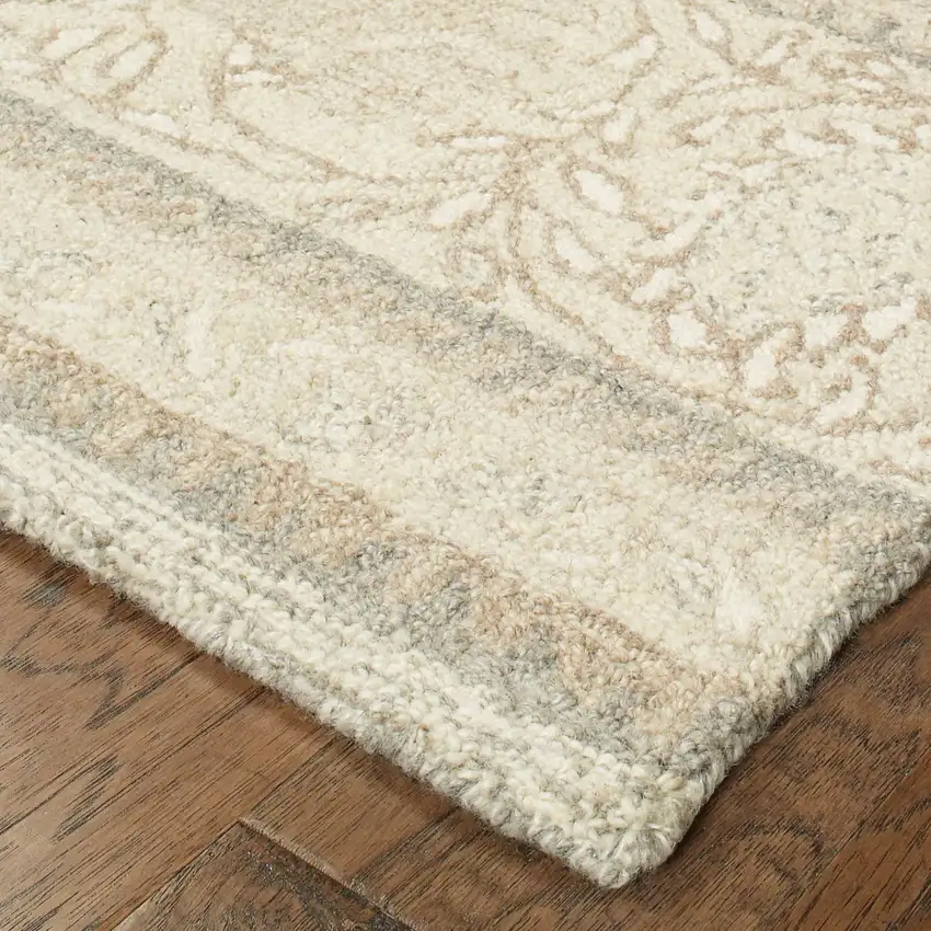 8' Sand Wool Floral Hand Tufted Runner Rug Photo 7