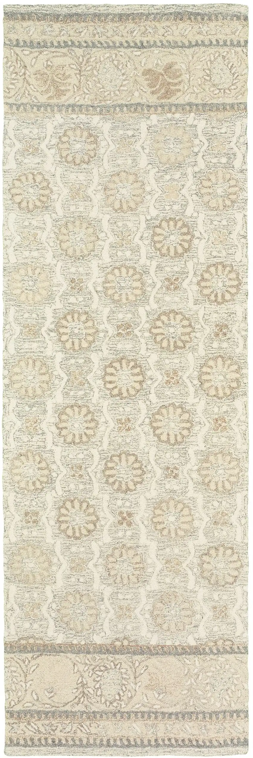 8' Sand Wool Floral Hand Tufted Runner Rug Photo 2