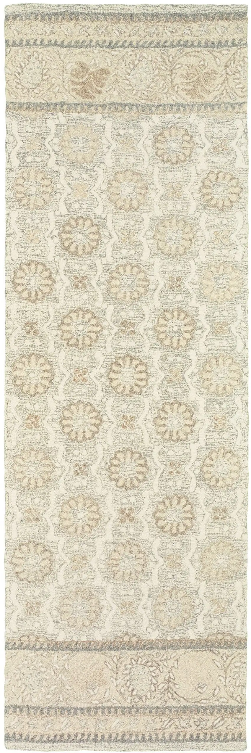 8' Sand Wool Floral Hand Tufted Runner Rug Photo 5