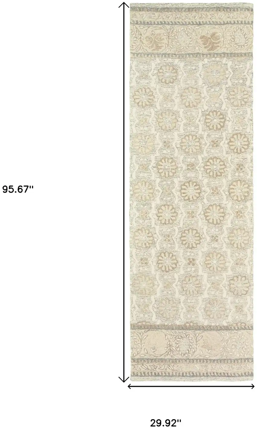 8' Sand Wool Floral Hand Tufted Runner Rug Photo 3