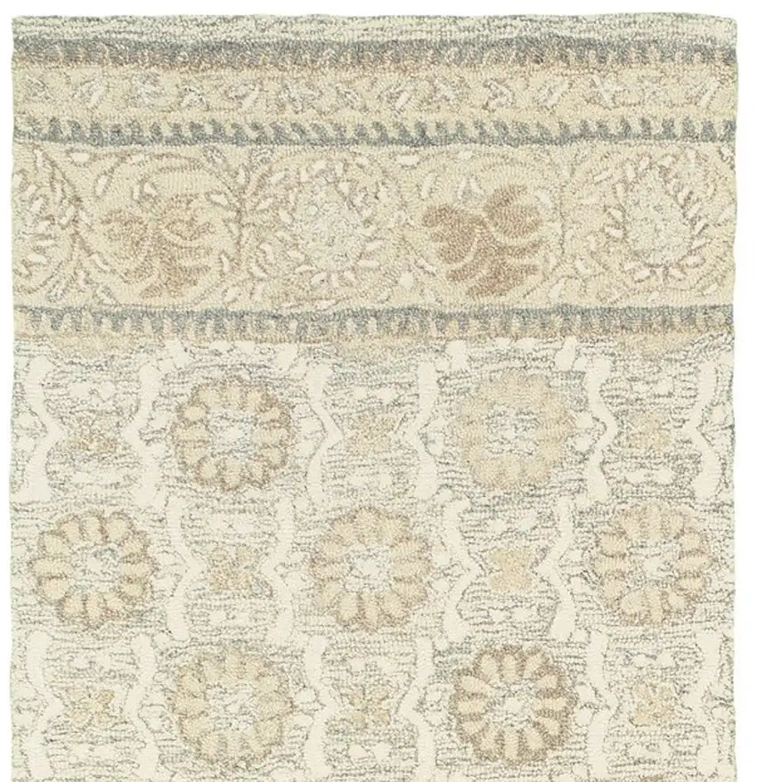 8' Sand Wool Floral Hand Tufted Runner Rug Photo 4